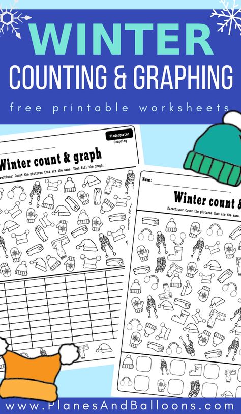 Winter Archives - Planes & Balloons | Let's make learning fun! Subtraction Worksheets For Kindergarten, January Math Centers, Graph Math, Winter Math Kindergarten, Math Activities For Kindergarten, Winter Math Worksheets, January Kindergarten, January Math, Winter Addition