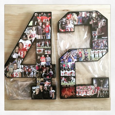 Perfect for senior night! Photo Collage Numbers, Photo Numbers, Number Collage, Customize for your favorite athlete or milestone birthday! Photos in shape of number. Room Birthday Decoration, Collage Numbers, Senior Photo Props, Number Collage, Photo Collage Diy, Letter Collage, Birthday Theme Decoration, Number 42, Diy Gift For Bff