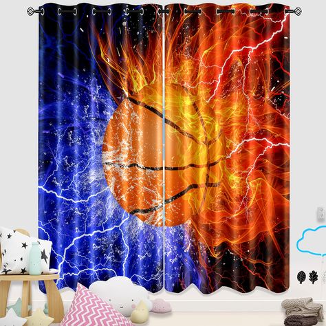 PRICES MAY VARY. FEATURE: "Score big with these basketball-themed curtains, perfect for boys' bedrooms. Featuring durable, printed polyester material with a variety of fun designs and sizes to choose from." EASY TO CARE: "Take care of these curtains with ease thanks to their easy-to-clean material. These basketball patterned curtains can machine washable or hand washable in cold water, and you don’t have to worry about fading. Iron at low temperature and do not bleach APPLICATIONS: "Ideal for ad Fire And Water Art, Curtains For Boys Bedroom, Boys Basketball Bedroom, Boys Bedroom Curtains, Art Curtains, Patterned Curtains, Teens Bedroom, Boys Bedroom Makeover, Fire And Water