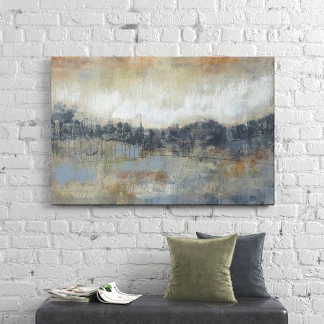 Harp and Finial Simmer - Picture Frame Painting | Wayfair Wood Floating Shelves, Watercolor Landscape, Print On Canvas, Painting Frames, Graphic Art Print, Painting Prints, All Products, Brown And Grey, Gallery Wrap Canvas