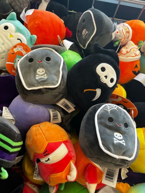 Halloween swuishmallows, otto squishmallow, alva squishmallow, halloween plushies, squishmallow aesthetic, goth squishmallow, five below, tombstone, grim reaper, halloween finds, halloween decor Five Below, Grim Reaper, Tombstone, Halloween Decorations, Halloween