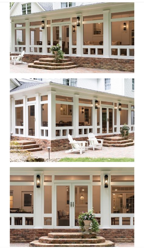 Screened In Porch French Doors, French Doors To Screened Porch, Add Enclosed Porch To House Front Entry, Enclosed Glass Porch Ideas, Screened In Porch Furniture, Sunroom Office, Pool House Decor, Porch Enclosures, Three Season Porch