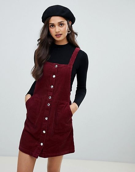 Miss Selfridge cord pinny dress in burgundy Burgundy Dress Outfit, Burgundy Outfits, Christmas Ootd, Pinny Dress, Cord Dress, Burgundy Outfit, Dresses Casual Fall, Pinafore Dress, Burgundy Dress