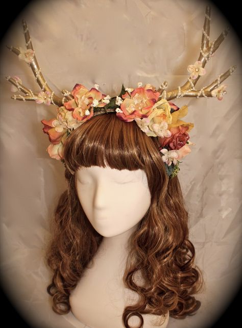 mori antler headband by enchanted dream wear Antler Crown, Antler Flower, Deer Antlers Headband, Cosplay Horns, Deer Costume, Floral Headdress, Headpiece Diy, Antler Headband, Diy Crown