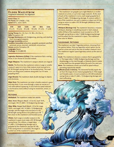 Ocean Monsters, Water Elemental, Dungeons And Dragons Races, Dnd Stats, Dungeon Master's Guide, Dungeons And Dragons 5e, Dungeons And Dragons Classes, Water Spirit, Dnd Dragons