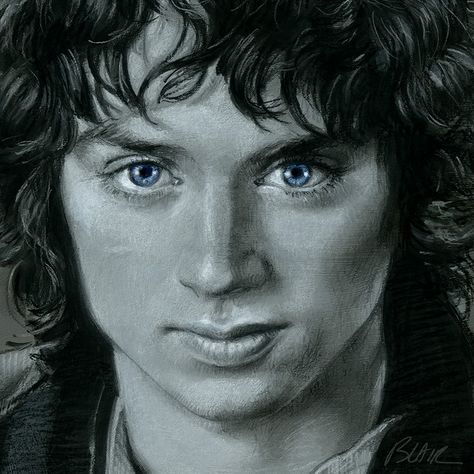 Frodo Drawing, Celebrity Drawing, Charcoal Sketches, Lotr Trilogy, Hobbit Art, No Going Back, Frodo Baggins, Elijah Wood, Lotr Art