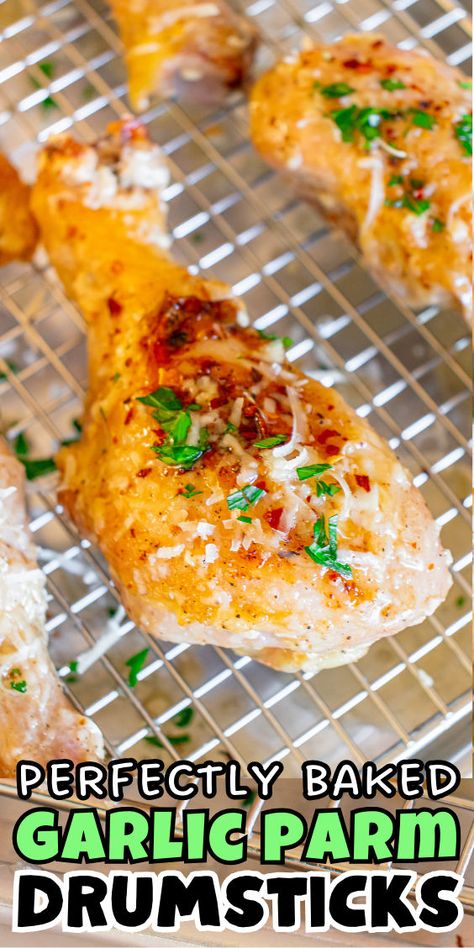 Garlic parm baked drumsticks Sheet Pan Chicken Drumsticks, Drumstick Recipes Oven, Garlic Parm Chicken, Parm Chicken, Chicken Drumsticks Recipe, Salad Potato, Drumsticks Recipe, Brunch Sides, Chicken With Potatoes