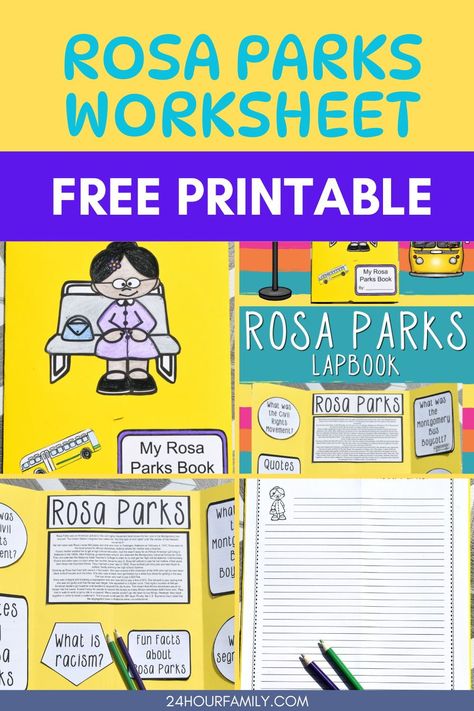 Download free Rosa Parks worksheets and inspire your students! These printables offer a fun and educational way to learn about her bravery and impact on history. Rosa Parks worksheets, Rosa Parks timeline, Rosa Parks activities, Third-grade social studies, history worksheets, peoples actions, facts about rosa parks, Rosa Parks worksheets for kids Rosa Parks Worksheets, Facts About Rosa Parks, Rosa Parks Project, Rosa Parks Timeline, Rosa Parks Facts, Lap Book Ideas, Rosa Parks Activities, History Project Ideas, Lap Book Templates