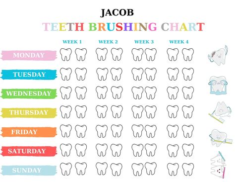 Tooth Brushing Chart / Monthly Tooth Brushing Chart / Monthly Schedule / Digital Download Brushing Teeth Schedule, Teeth Chart For Kids, Brush Teeth Chart, Teeth Brushing Chart, Tooth Brushing Chart, Childrens Dental Health, Cleaning Calendar, Tooth Brushing, Monthly Schedule