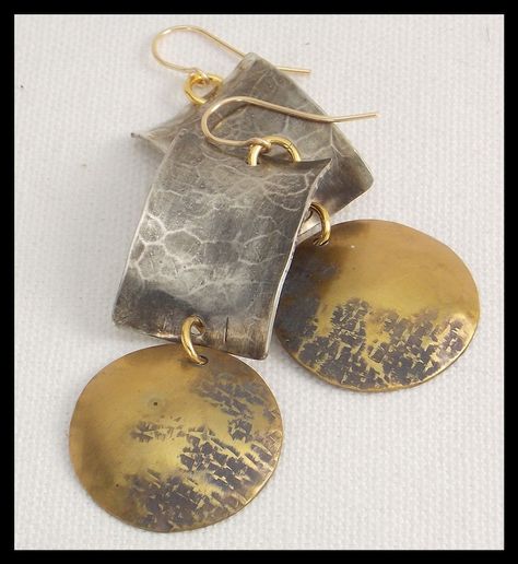 Bronze Jewelry Handmade, Etched Jewelry, Oxidized Earrings, Urban Jewelry, Bronze Earrings, Precious Metal Clay, Bronze Jewelry, French Wire, Brass Jewelry