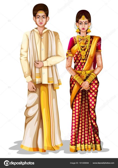 Tamil Nadu Traditional Dress, Tamilnadu Traditional Dress, Indian Dress Drawing, South Indian Dress, Dress Illustration, Indian Party, Dress Drawing, Indian Dress, South Indian Bride