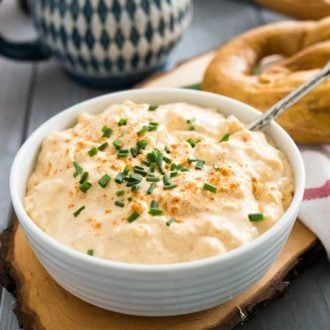 Bavarian Beer Cheese Spread (Obatzda) - Plated Cravings Obatzda Recipe, German Beer Cheese, Beer Cheese Spread, German Beer Cheese Dip, Baked Carrots Recipe, Beer Cheese Dip Recipe, Spaetzle Recipe, Oktoberfest Food, Beer Cheese Dip