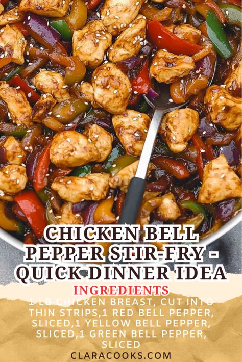 Chicken Bell Pepper Stir-Fry - Quick Dinner Idea Chicken And Bell Pepper Stir Fry, Stir Fry Bell Peppers And Onions, Chicken And Peppers Recipes For Dinner, Chicken With Bell Peppers Recipes, Chicken And Peppers Stir Fry, Recipes With Peppers, Chicken Bell Pepper Recipes, Chicken Thigh Stir Fry, Chicken Bell Pepper