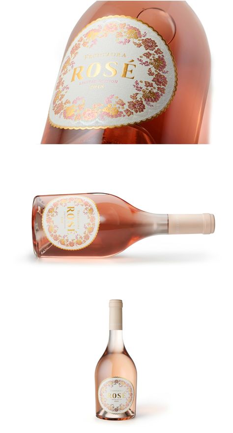 Champagne Label Design, Cursive Branding, Elegant Wine Label, Rose Wine Label, Rose Drink, Wine Bottle Label Design, Vodka Labels, Drinking Design, Clever Packaging