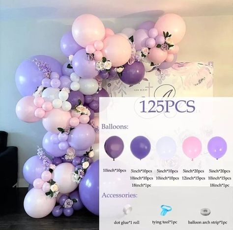 Balloon Arch Entrance, Purple Balloon Arch, Purple Birthday Party Decorations, Graduation Party Colors, Balloon Arch Tape, Arch Entrance, Lavender Balloons, Lilac Balloons, Diy Arch