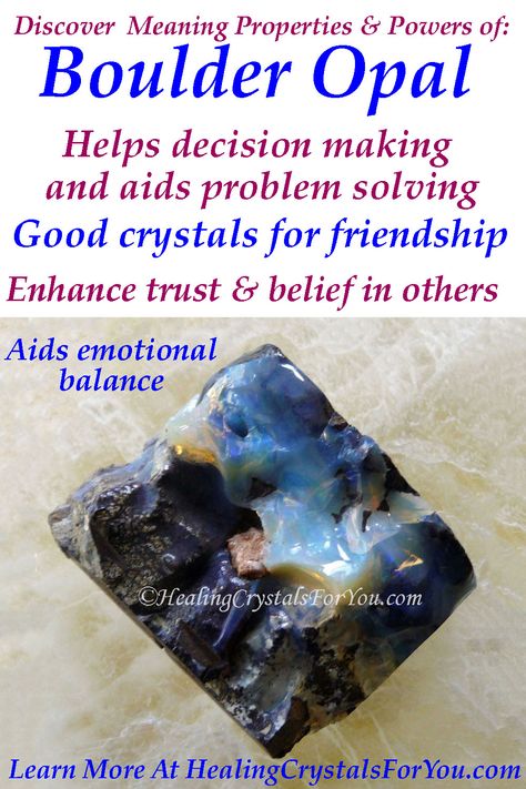 #BoulderOpal #decisionmaking #problemsolving #clearthinking #friendship #HealingCrystalsForYou #CrystalProperties #MeaningsandUse Crystals For Bad Dreams, Soulmate Crystal, Spectrolite Crystal Meaning, Boulder Opal Meaning, Specularite Crystal Meaning, Opal Meaning, Boulder Opal Jewelry, Healing Crystals For You, Crystal Holder