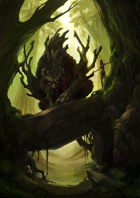 Forest Beast Fantasy Art, Mythical Forest Creatures, Ewolucje Eevee, Fantasy Beasts, Forest Spirit, Fantasy Forest, Forest Creatures, Fantasy Monster, Creature Concept Art