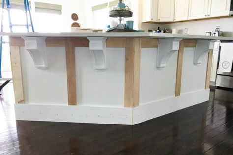 DIY- kitchen island trim, craftsman trim, wood corbels, how to install wood corbels, chunky trim, trim work, DIY projects, kitchen DIY Cabinet Facelift, Kitchen Island Trim, Craftsman Living Rooms, Island Makeover, Kitchen Island Makeover, Craftsman Trim, Unique Kitchen Design, Kitchen Island Plans, Diy Tumblr