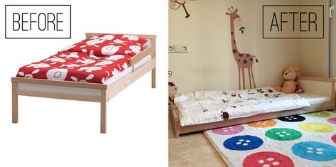 The perfect IKEA montessori bed. Since I wrote about Oliver’s montessori… | by Carlotta Cerri | La Tela di Carlotta (english) | Medium Ikea Montessori Bed, Floor Bed Ikea, Diy Montessori Bed, Camera Montessori, Ikea Montessori, Cama Ikea, Montessori Nursery, Montessori Floor Bed, Ikea Kura Bed