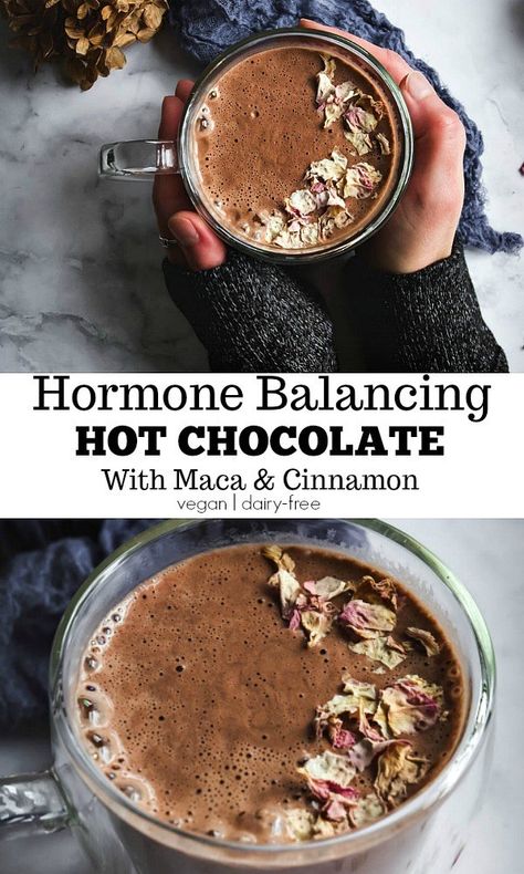 Maca Hot Chocolate, Nourishing Hot Chocolate, Hormone Balancing Juice, Hormone Balance Drink, Hormone Balancing Hot Cocoa, Hormone Healthy Foods, Hormone Balancing Coffee, Hormone Hot Chocolate, Hormone Balancing Hot Chocolate