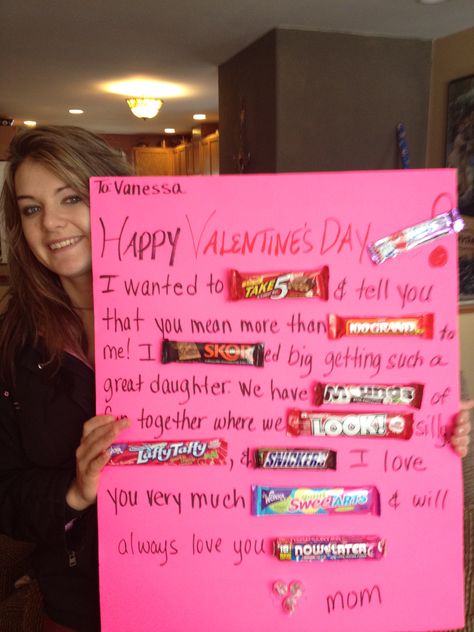 Made this cute candy bar poster for my daughter for Valentine's Day! Candy Bar Poster, Candy Bar Posters, Valentines For Daughter, Candy Poster, Valentines Day For Him, Valentines Gift Bags, Valentine Quotes, Candy Cards, Valentine's Day Quotes