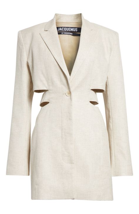 Slashed cutouts at the waist create a modern belted effect to this blazer minidress that's inventively tailored from a crisp and airy cotton-linen blend, 33 1/2" length (size 40 FR) Front and back button closure Notched lapels One-button cuffs Lined 55% cotton, 45% linen Dry clean Imported Designer Clothing Blazer Mini Dress, Menswear Inspired, Linen Blazer, Blazer Fashion, Short En Jean, Going Out Dresses, Gucci Mules, Pant Shirt, Bari