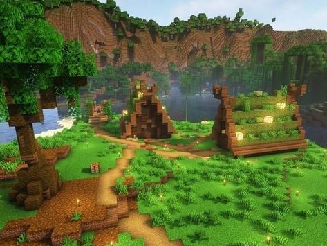 Cool Survival Minecraft Builds, Mangrove Root Builds Minecraft, Stuff To Put In Your Minecraft World, Unusual Minecraft Builds, Woodsy Minecraft Builds, Minecraft Nature Bridge, Minecraft Mining Village, Minecraft Survival Village Ideas, Earthy Minecraft Builds