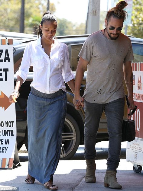 Zoe Saldana and Marco Perego - In West Hollywood. (August 2014) Maternity Office Wear, Expecting Twins, Interracial Wedding, Zoe Saldana, Interracial Couples, Famous Couples, Female Actresses, Mens Fashion Casual Outfits, Pregnancy Outfits