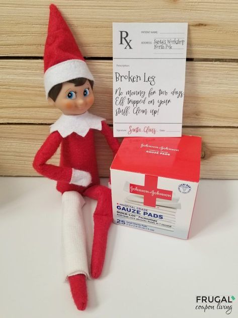 Elf Prescription Printables - Sick Elf on the Shelf Who is Not Moving. New funny Elf on the Shelf Ideas and free printables for red scout elves. #FrugalCouponLiving #ElfontheShelf #ElfontheShelfIdeas #ElfIdeas #funnyelfideas #funnyelfontheshelf #elfprintables #freeelfprintables #printables #freeprintables #prescription #rx Elf Broken Leg, Elf On The Shelf Broken Leg, Sick Elf On The Shelf Ideas, Sick Elf On The Shelf, Sick Elf, Elf Printables, Elf Ideas Easy, Elf Kit, Awesome Elf On The Shelf Ideas