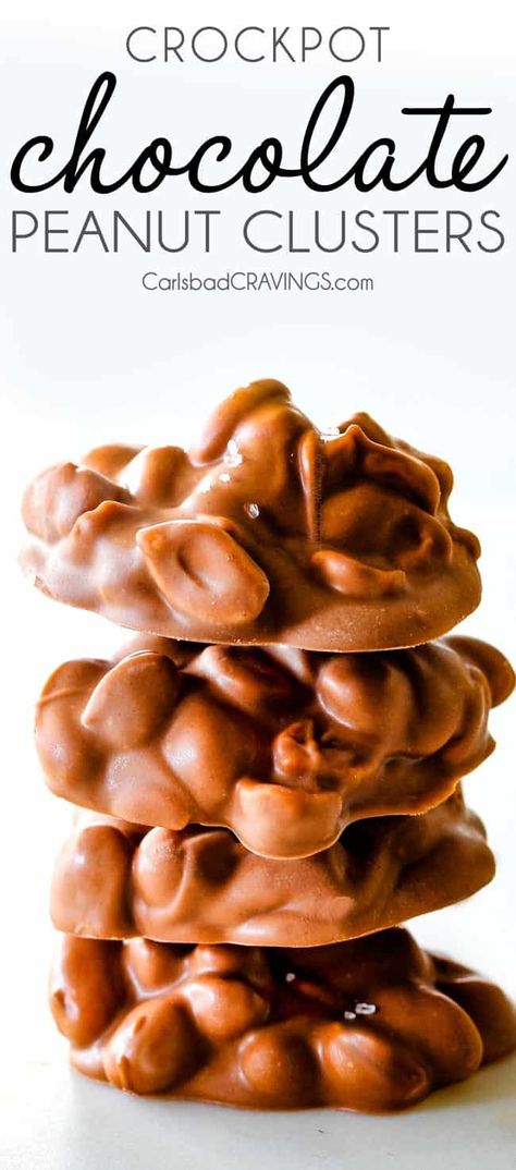 FOOL PROOF Crockpot Chocolate Peanut Clusters + video! (tips & tricks!) Crockpot Chocolate Peanut Clusters, Crockpot Peanut Clusters, Peanut Clusters In Crockpot, Crockpot Chocolate, Chocolate Peanut Clusters, Crockpot Candy, Peanut Clusters, Yummy Deserts, Chocolate Covered Peanuts