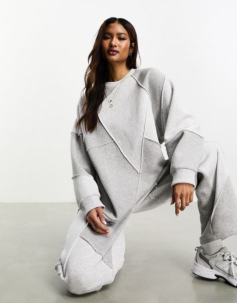 Hoodies & Sweatshirts by ASOS DESIGN Part of a co-ord set Joggers sold separately Patchwork design Crew neck Long sleeves Oversized fit Oversized Tracksuit, Sweat Suits Outfits, Cute Lounge Outfits, Patchwork Hoodie, Oversize Sweatshirt, Hoodie Style, Unique Hoodies, Women Sweatshirt, Glad Rags