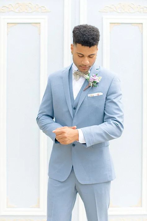 Baby Blue Tuxedo, Light Blue Tux, Wedding With Baby, Blue Tuxedo Wedding, Blue Tux, Blue Tuxedo, Wedding Coat, Pastel Color Schemes