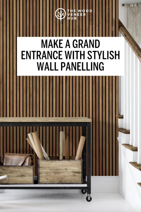 Make a grand entrance with stylish wall panelling. #WallPanelling #EntranceDesign Wood Pannel Entry Way, Entrance Panelling Design, Wall Pannel Ideas Entrance, Wood Panneling, Charcoal Panels, Panelling Ideas, Entrance Interior Design, Modern Entrance, Wall Inspiration