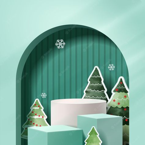 Premium Vector | Podium for show product displaywinter christmas decoration on green background with tree xmas 3d vector Christmas Podium, 3d Vector, Christmas Green, Background 3d, Product Display, Gold Background, Visual Display, Green Background, Red Background