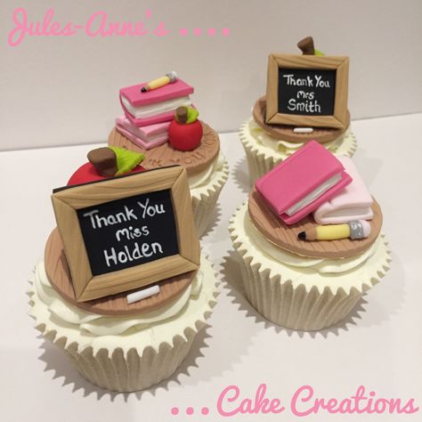 Personalised Thank You Teacher Cupcakes .. By Jules-Anne’s Cake Creations Thank You Teacher Cake, Teacher Themed Cupcakes, Teachers Cupcakes, Teachers Day Cupcakes, Teachers Day Cake, Teacher Cupcakes, Thank You Cupcakes, School Cupcakes, Graduation Treats