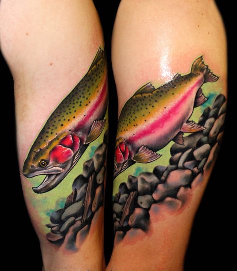 Steelhead salmon fish tattoo by Chris 51 of Area 51 Tattoo, Springfield, OR & Epic Ink TV A&E Underwater Fish Tattoo, Steelhead Tattoo, Fish Tattoo Sleeve, Area 51 Tattoo, Ocean Life Tattoos, Salmon Tattoo, Trout Tattoo, Fly Fishing Tattoo, Underwater Tattoo