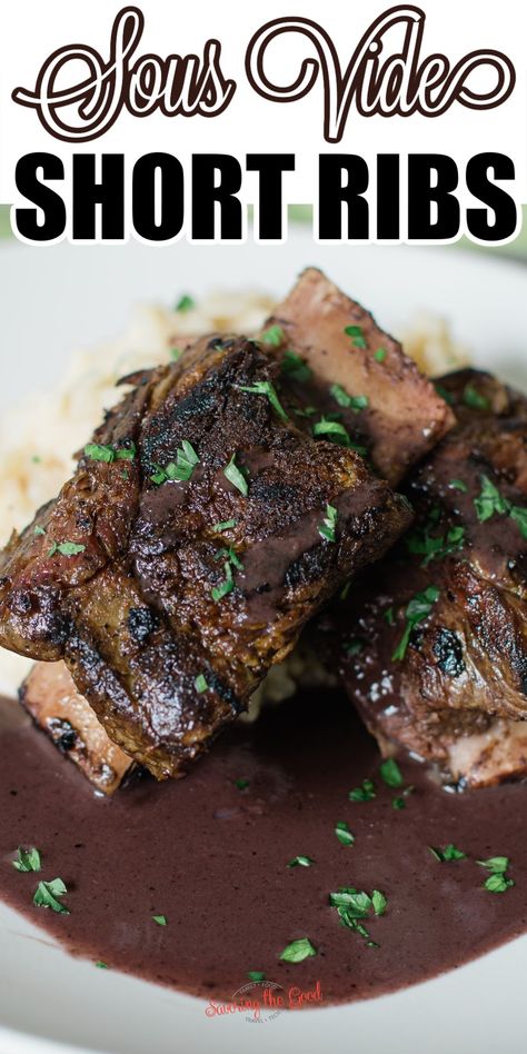 Short Ribs Sous Vide, Sous Vide Short Ribs Beef, Sous Vide Beef Ribs, Bone In Short Ribs, Sous Vide Short Ribs, Short Ribs With Red Wine, Red Wine Short Ribs, Wine Short Ribs, February Recipes