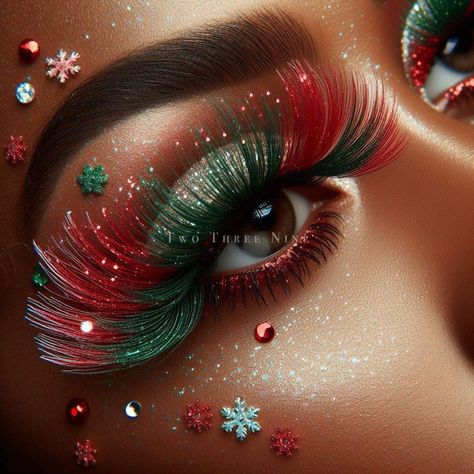 Christmas Lash Extensions, Elf Makeup Looks Christmas, Elves Makeup, Elf Makeup Looks, Christmas Lashes, Makeup Looks Christmas, Christmas Elf Makeup, Minnie Mouse Christmas, Eyes Artwork