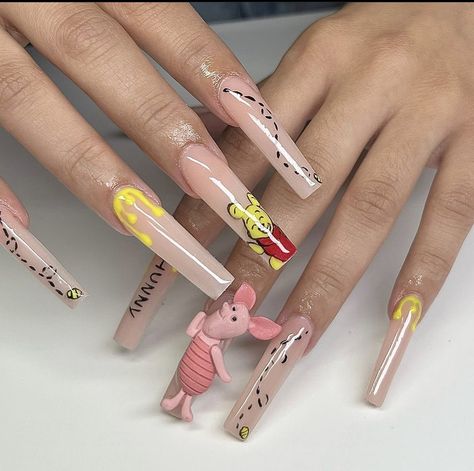 Winnie The Pooh Themed Nails, Winnie The Pooh Nails, Shower Nails, Cartoon Nail Designs, Baby Shower Nails, Winnie The Pooh Baby Shower, Punk Nails, Nail Art Disney, Pooh Baby