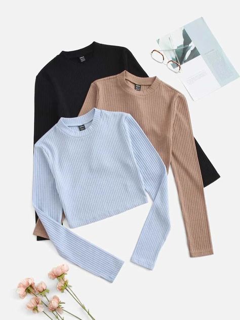 Tops For Women Stylish, Ripped Top, Quick Outfits, Stylish Work Outfits, Cute Crop Tops, Korea Fashion, Knit Crop Top, Knit Crop, Casual Style Outfits