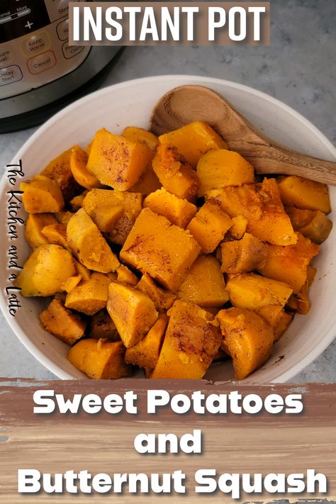 5-Ingredient Instant Pot Sweet Potato and Butternut Squash Side Dish for the Holidays  Looking for a quick and easy side dish for your holiday table? Look no further than this delicious combination of sweet potatoes and butternut squash! With only 5 ingredients and an Instant Pot, this dish cooks up fast and is sure to be a hit with your family. Plus, it's a healthier alternative to traditional holiday sides.  #holidayrecipes #InstantPot #healthyalternatives Sweet Potato Instant Pot Recipes, Instant Pot Sweet Potato Recipes, Sweet Potato Butternut Squash Recipes, Sweet Potato Squash Recipes, Butternut Squash Instant Pot, Butternut Squash Sweet Potato Recipes, Sweet Potatoes And Butternut Squash, Butternut Squash Side, Instant Pot Sweet Potatoes