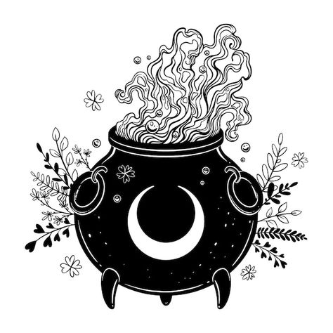 Cauldron Template, Witch's Cauldron, Witchs Cauldron, Type Tattoo, Pagan Art, Witches Cauldron, Thread Painting, Witch Art, Witch Aesthetic