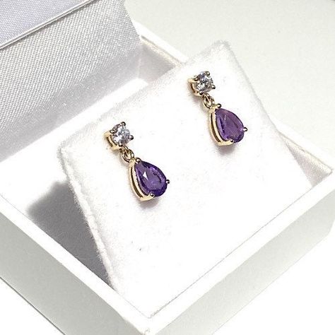 Excited to share this item from my #etsy shop: Amethyst & Diamond Dazzling Cubic Zirconia, Genuine Amethyst Oval Dangle Drops, Real Amethyst 9ct Yellow Gold Earring, Anniversary Gift Amethyst Earrings Gold, Pretty Earring, Violet Jewelry, Violet Earrings, Emerald Cut Rings, Claw Setting, Purple Earrings, Silver Jewelry Fashion, Gold Earring