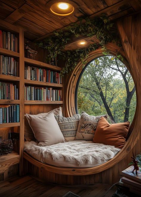 Tiny Nooks Spaces, Hobbit Reading Nook, Home Reading Area, Book Bay Window, Reading Nook Couch, Dream Reading Nook, Rv Reading Nook, Colorful Reading Corner, Meditation Reading Room