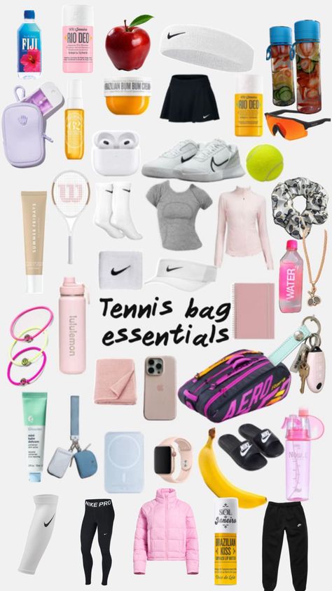 Tennis Bag Essentials List, What To Put In Tennis Bag, Tennis Bag Essentials, Sports Bag Essentials, Tennis Essentials, Tennis Things, Tennis Fits, Mode Tennis, Tennis Lifestyle