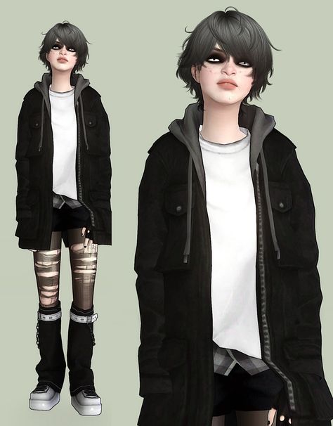 #oc;elyse : huh? Ts4 Goth Cc Male, Scene Sims 4 Cc Male, Sims 4 Cc Male Feminine, Sims 4 Cc Clothes Tights, Sims 4 Emo Clothes Male, Sims 4 Hoodie Accessory, Unisex Sims 4 Clothes, Nonbinary Sims 4 Cc, Sims 4 Cc Masculine Clothes