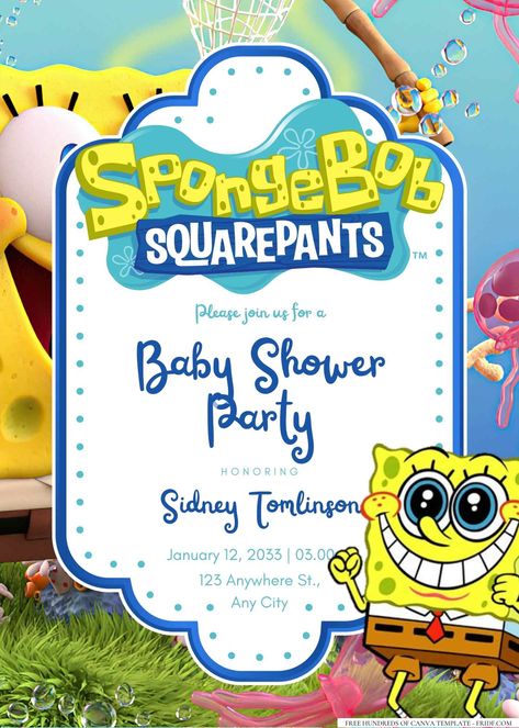 Pop Baby Showers, Spongebob Squarepants, Baby Shower Invitation, Baby Shower Parties, Baby Shower Themes, Baby Boy Shower, Gender Reveal, Shower Invitation, Shower Invitations