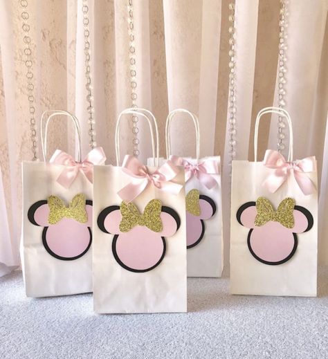 Minnie Mouse Party Favors, Minnie Mouse Party Favor, Gold Party Favors, Minnie Baby Shower, Minnie Mouse Birthday Decorations, Minnie Mouse Invitations, Pink Favours, Minnie Mouse Baby Shower, Party Favor Bag