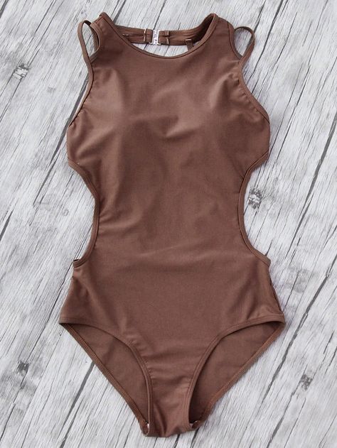 Side Cutout Strappy Back Monokini | SHEIN USA Swimsuit Season, Modest Swimsuits, Best Swimsuits, Leotards Ballet, Summer Swimwear, Cute Swimsuits, Monokini, Nightwear, One Piece Swimsuit