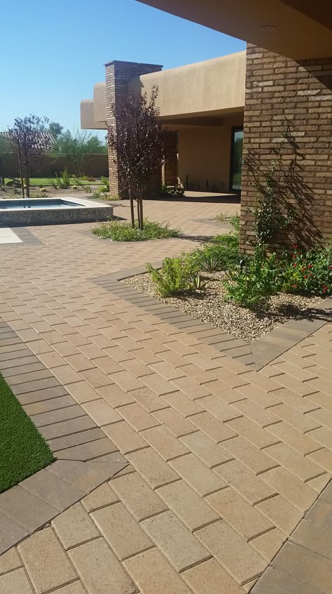 Driveway Pavers Design, Garden Ideas Driveway, Driveway Pavers, Pavers Design, Pavers Backyard, Paver Designs, Paver Walkway, Paver Driveway, Desert Colors